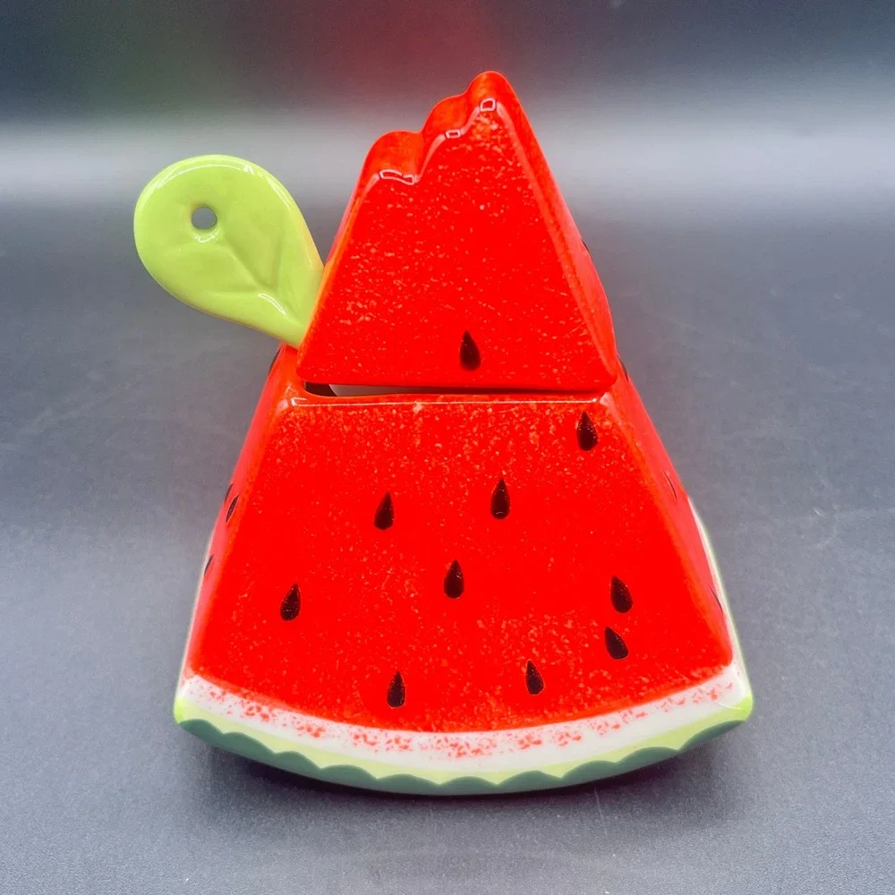 Watermelon Ceramic Serving Set Divided Tray Creamer Sugar Summer Decor 3pc 9